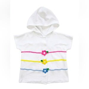 FLORENCE EISMAN White and Flowers Bathing Suit Cover Up Swim Hood